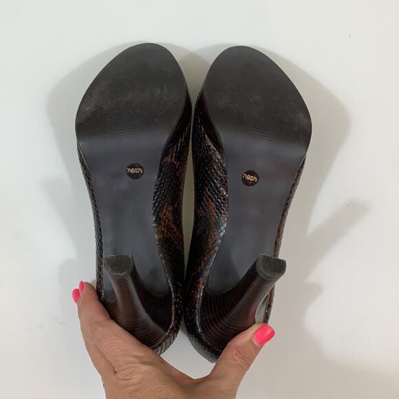 Jessica Simpson Snake Skin Brown Peep Toe Heels - Picture 4 of 8